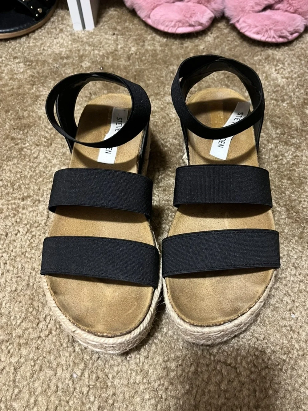 Steve Madden Black Elastic Strap Espadrille Sandals